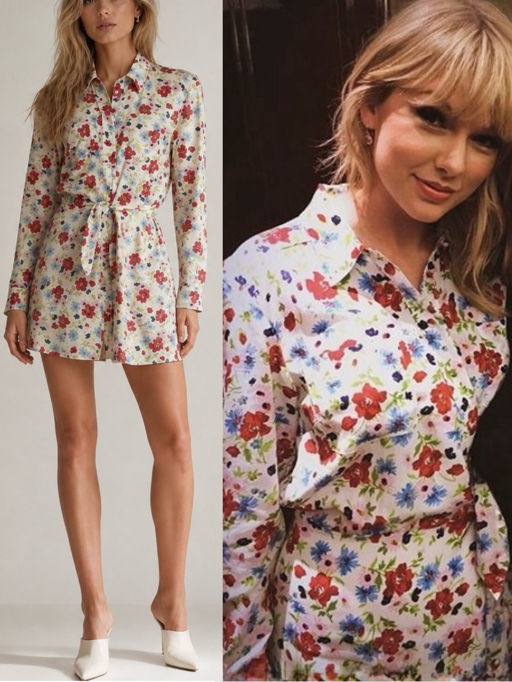 (ASO Taylor Swift) Veronica Beard "Quince" Silk Floral Shirt Dress – Size 4